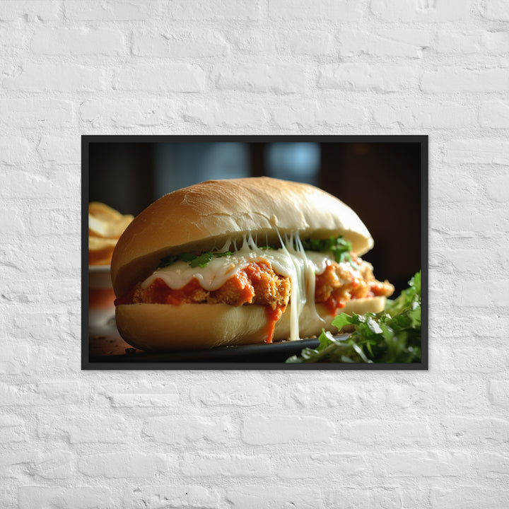 Sizzling Chicken Parmesan on a Hero Roll Framed poster 🤤 from Yumify.AI