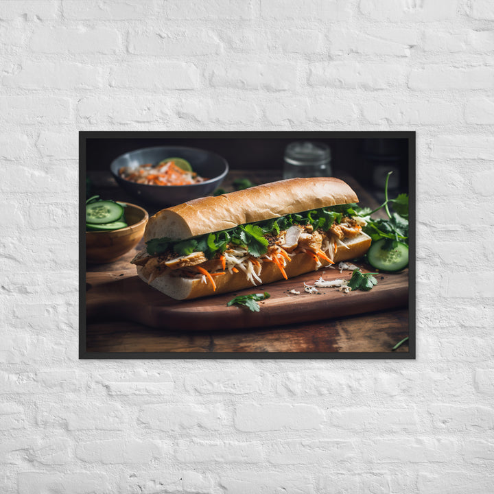 Mouth watering Banh Mi Sandwich with Lemongrass Chicken Framed poster 🤤 from Yumify.AI