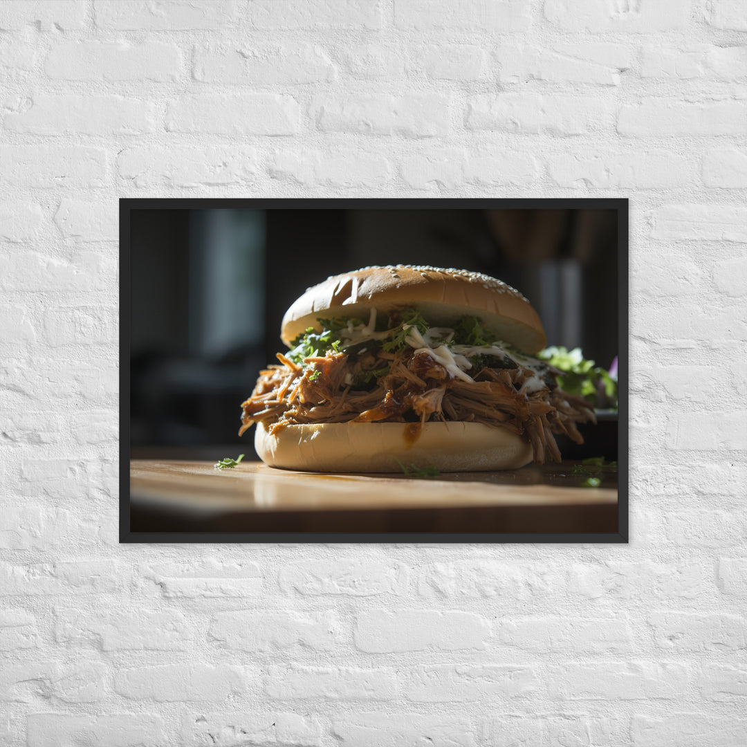 Juicy Pulled Pork Sandwich Framed poster 🤤 from Yumify.AI