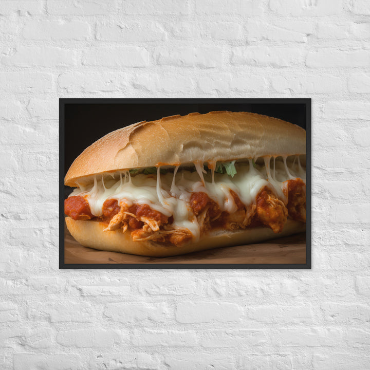 Hearty Chicken Parmesan on a Ciabatta Roll Framed poster 🤤 from Yumify.AI