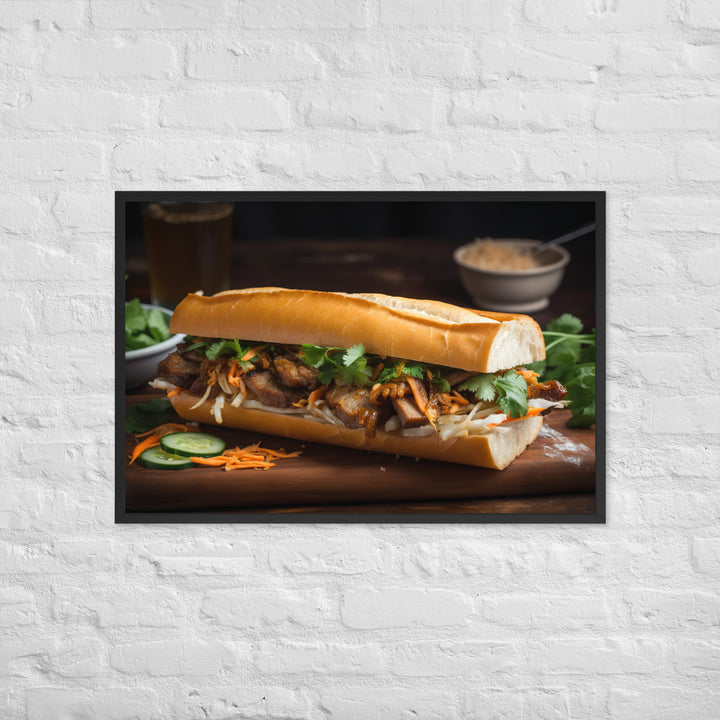 Classic Banh Mi Sandwich with Pork Belly and Caramelized Onion Framed poster 🤤 from Yumify.AI