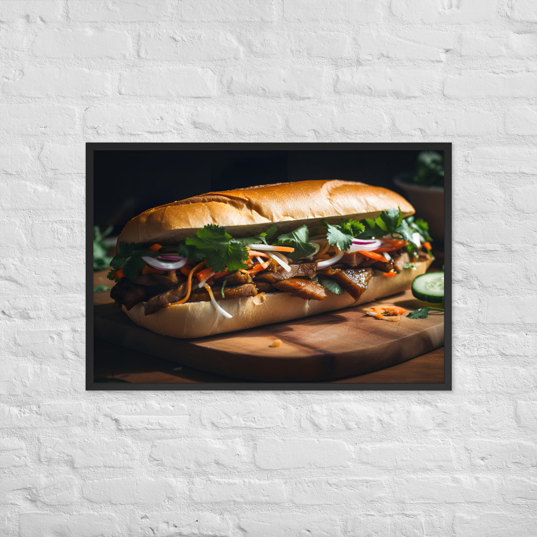 Classic Banh Mi Sandwich with Pork Belly and Caramelized Onion Framed poster 🤤 from Yumify.AI