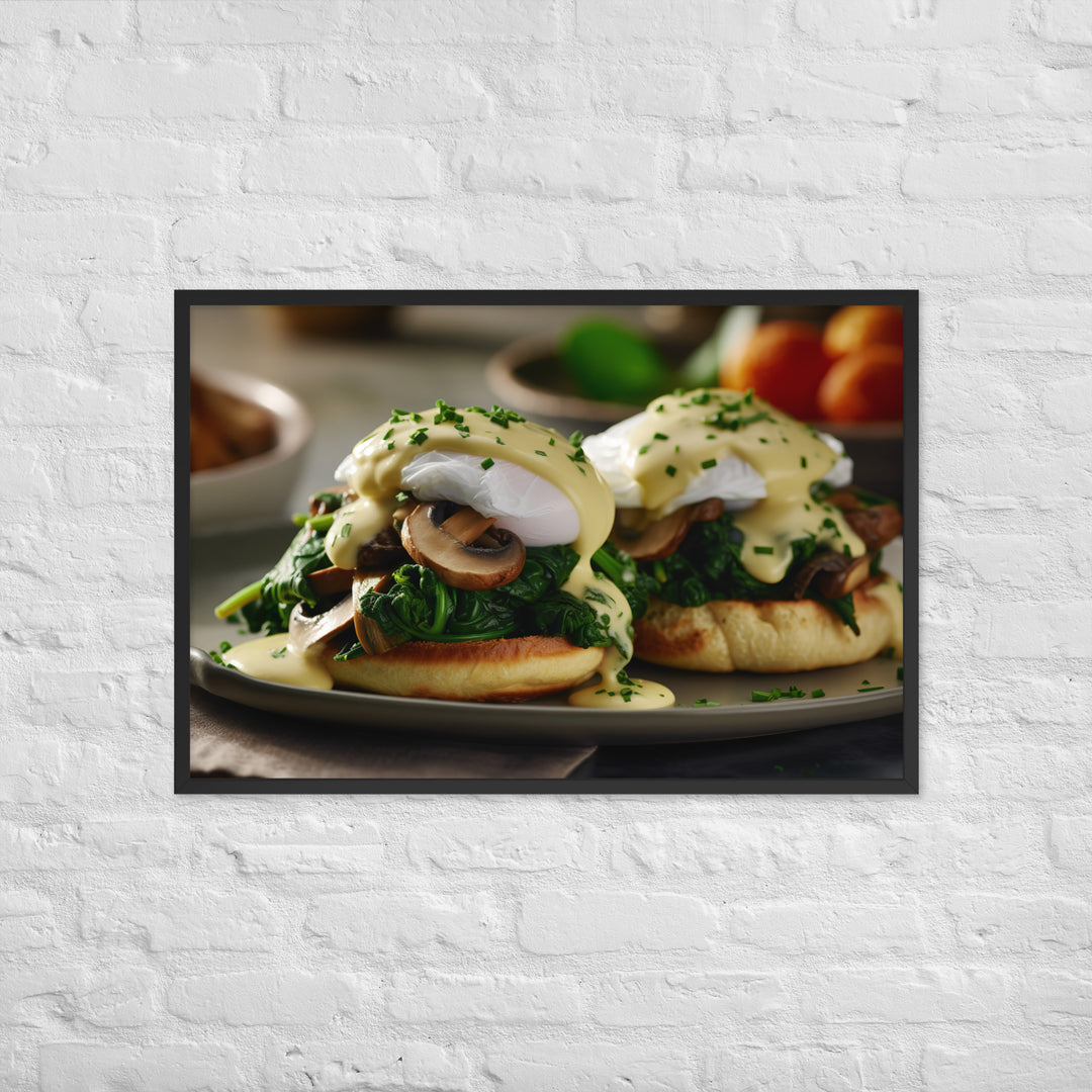 Spinach and Mushroom Eggs Benedict Framed poster 🤤 from Yumify.AI