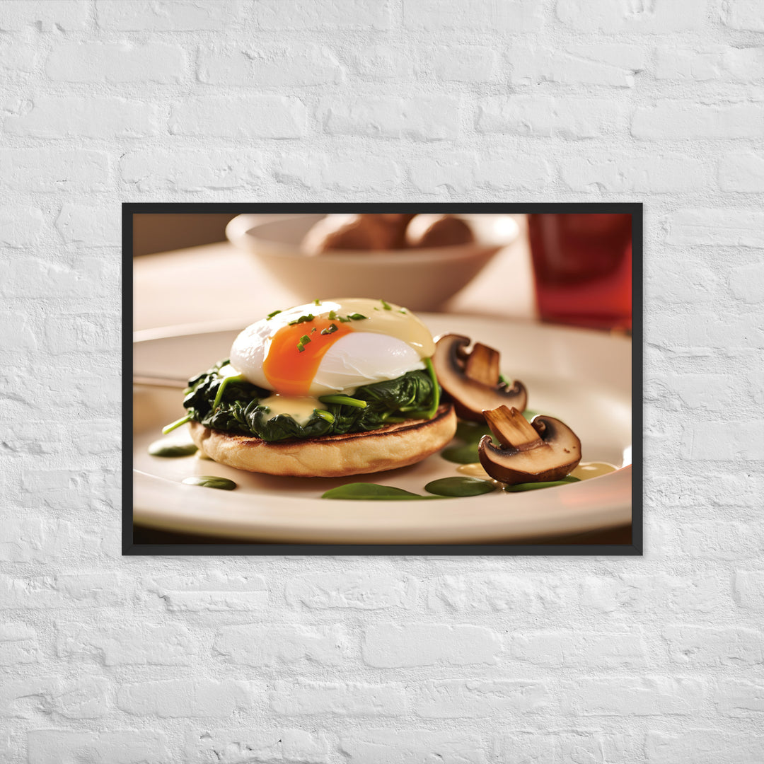 Spinach and Mushroom Eggs Benedict Framed poster 🤤 from Yumify.AI