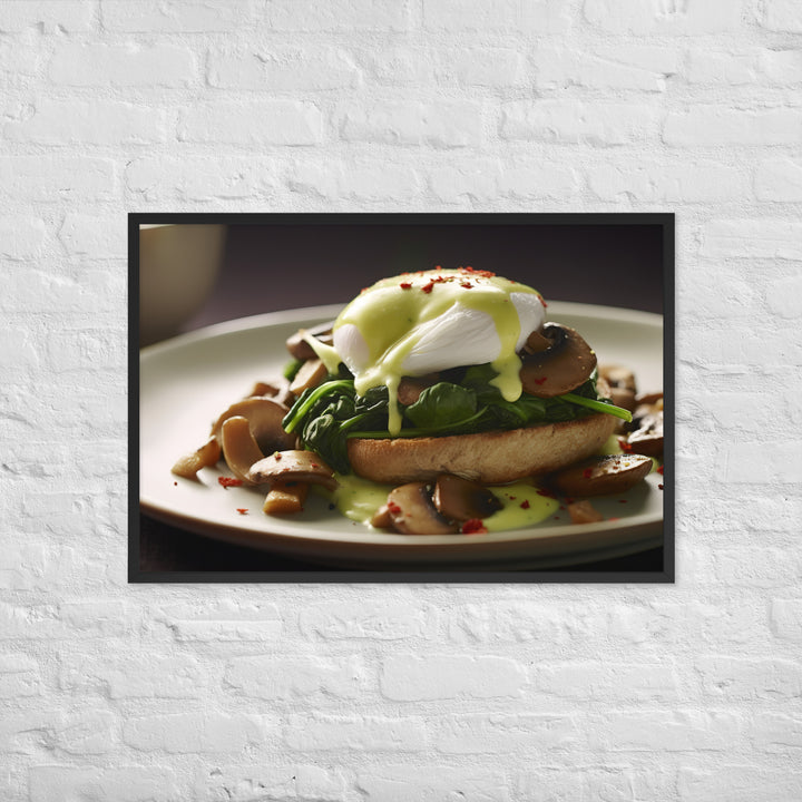 Spinach and Mushroom Eggs Benedict Framed poster 🤤 from Yumify.AI