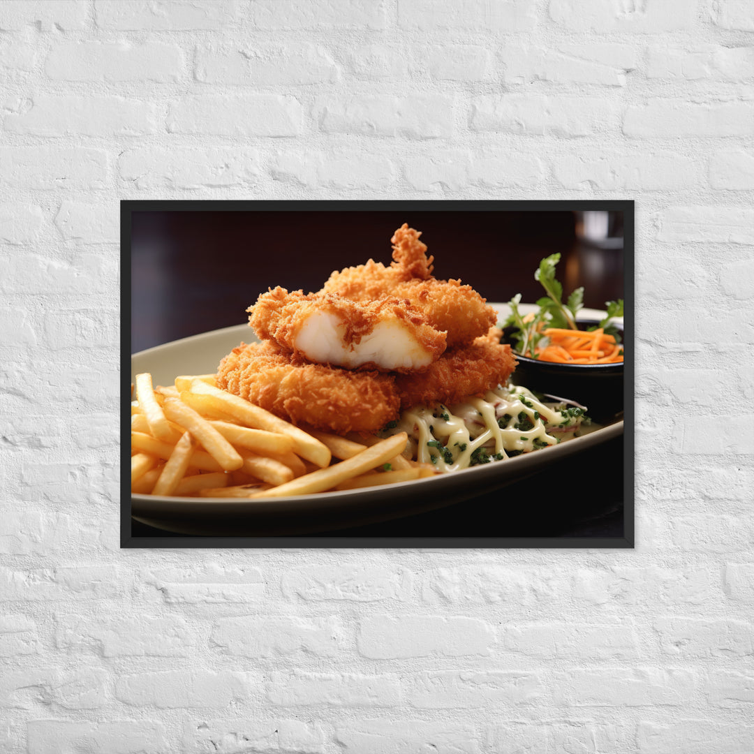 Panko Crusted Fish and Shoestring Fries Framed poster 🤤 from Yumify.AI