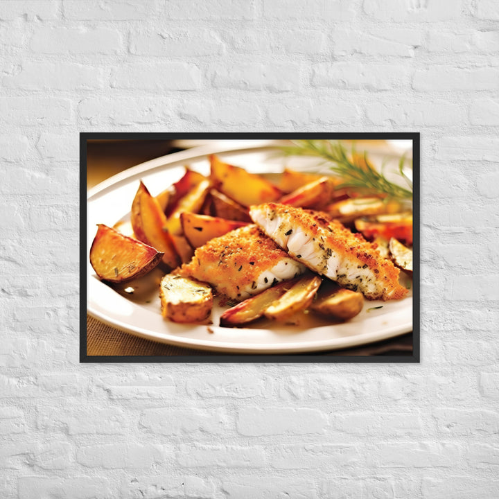 Oven Baked Fish and Wedges Framed poster 🤤 from Yumify.AI