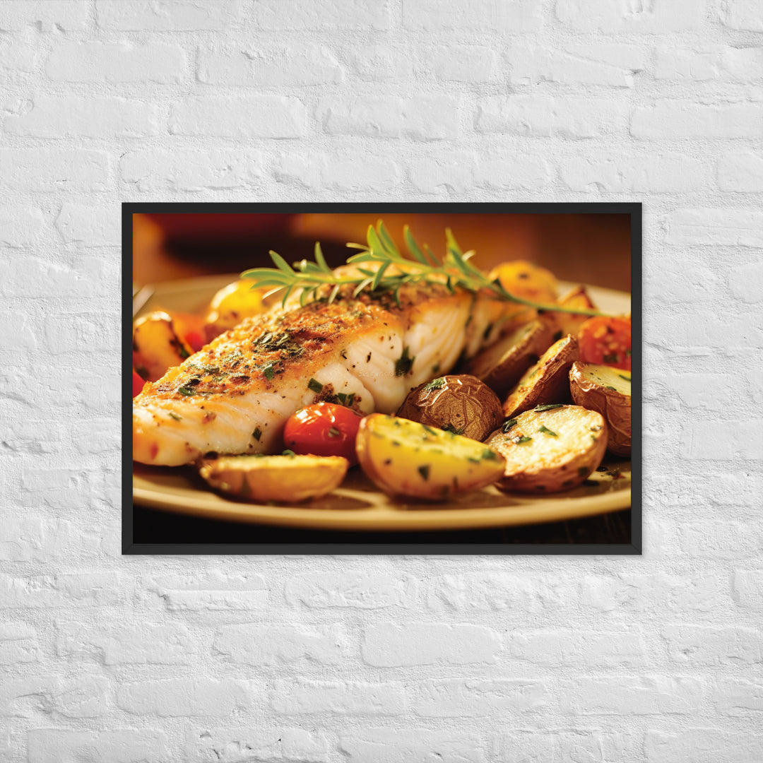 Oven Baked Fish and Wedges Framed poster 🤤 from Yumify.AI