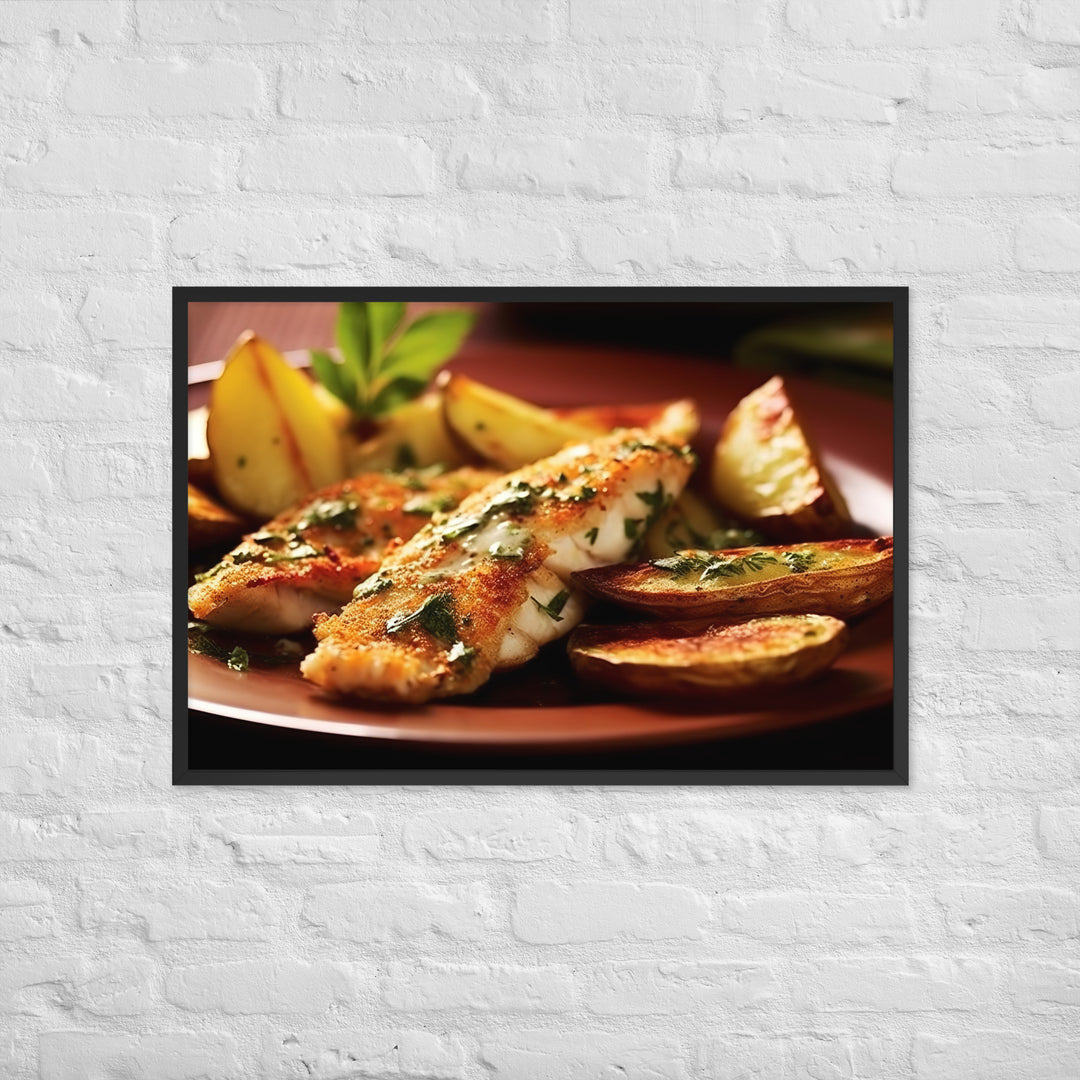 Oven Baked Fish and Wedges Framed poster 🤤 from Yumify.AI