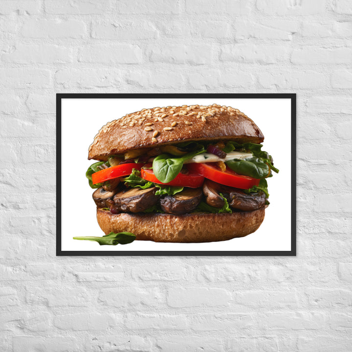 Vegan Delight Mushroom Burger Framed poster 🤤 from Yumify.AI