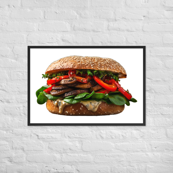 Vegan Delight Mushroom Burger Framed poster 🤤 from Yumify.AI