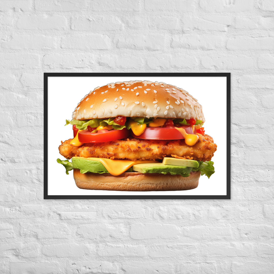 Spicy Chicken Burger Delight Framed poster 🤤 from Yumify.AI