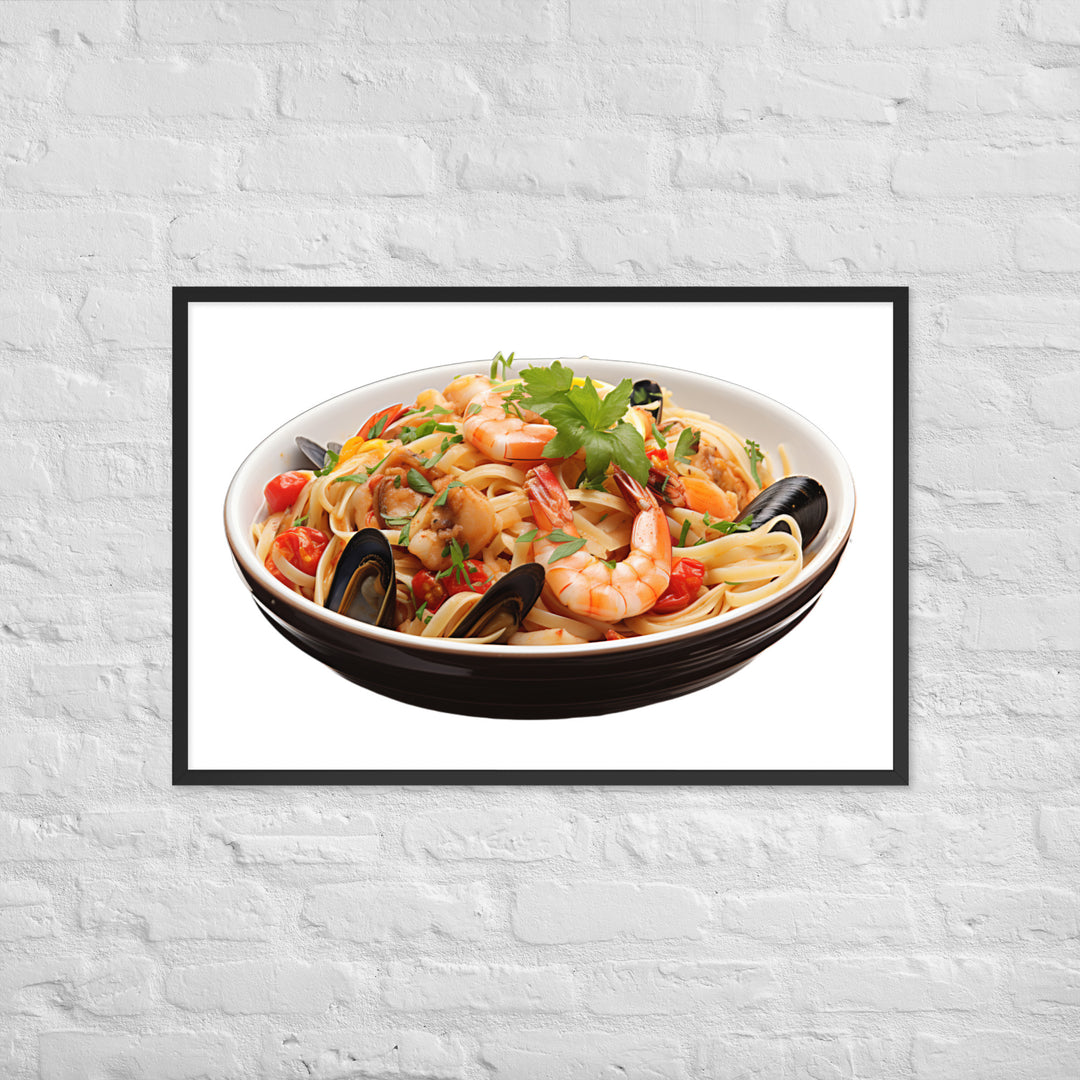 Seafood Linguine Delight Framed poster 🤤 from Yumify.AI