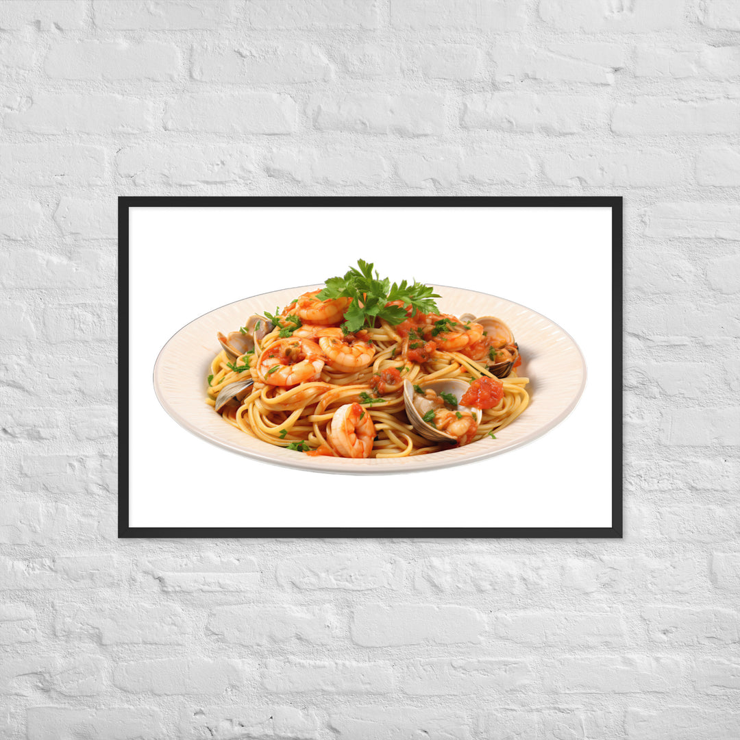 Seafood Linguine Delight Framed poster 🤤 from Yumify.AI