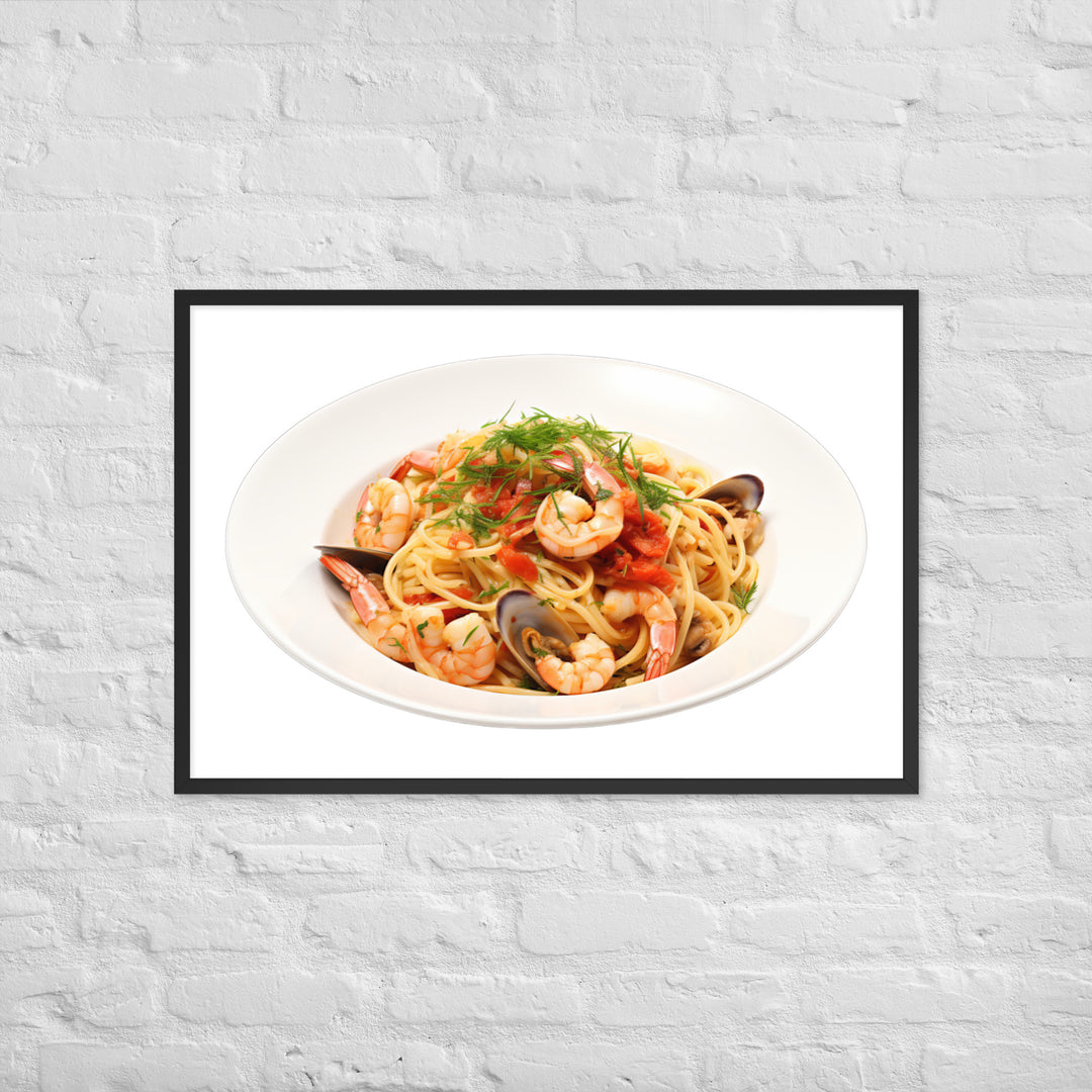 Seafood Linguine Delight Framed poster 🤤 from Yumify.AI