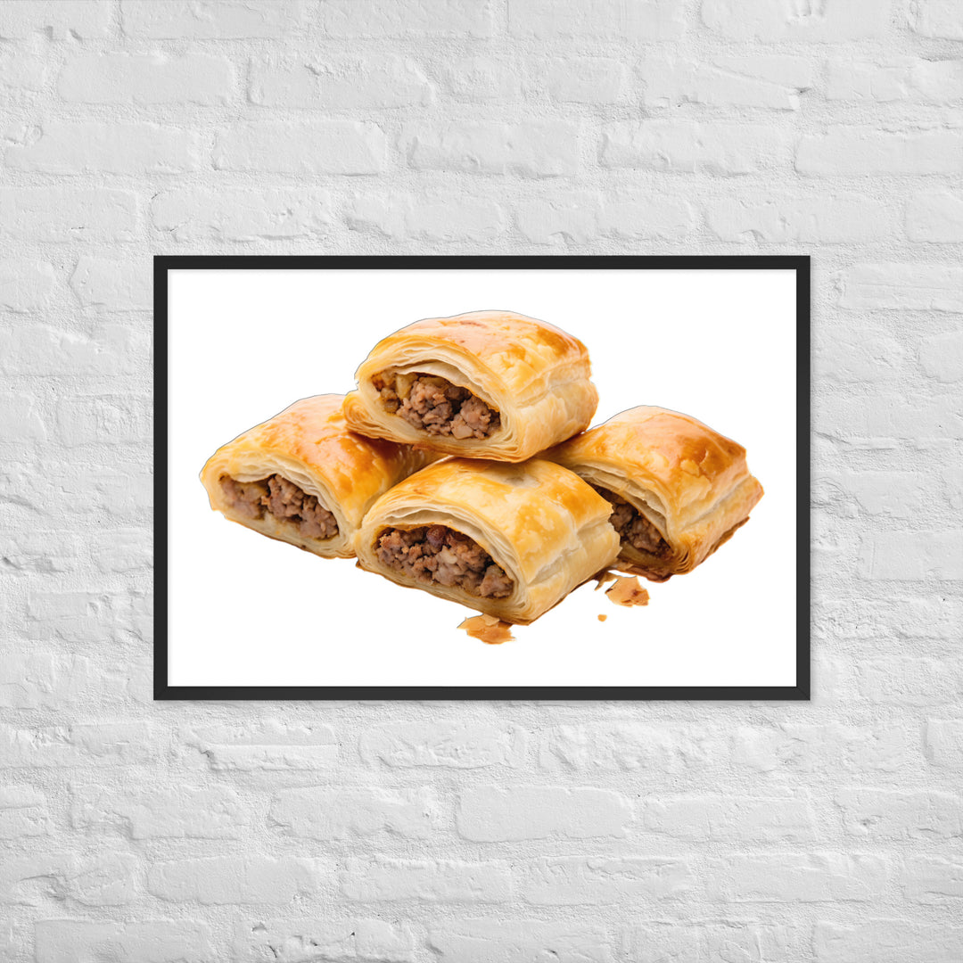 Sausage Rolls with Caramelized Onions Framed poster 🤤 from Yumify.AI