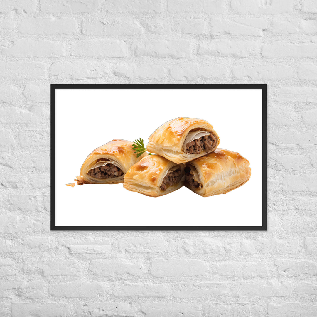 Sausage Rolls with Caramelized Onions Framed poster 🤤 from Yumify.AI