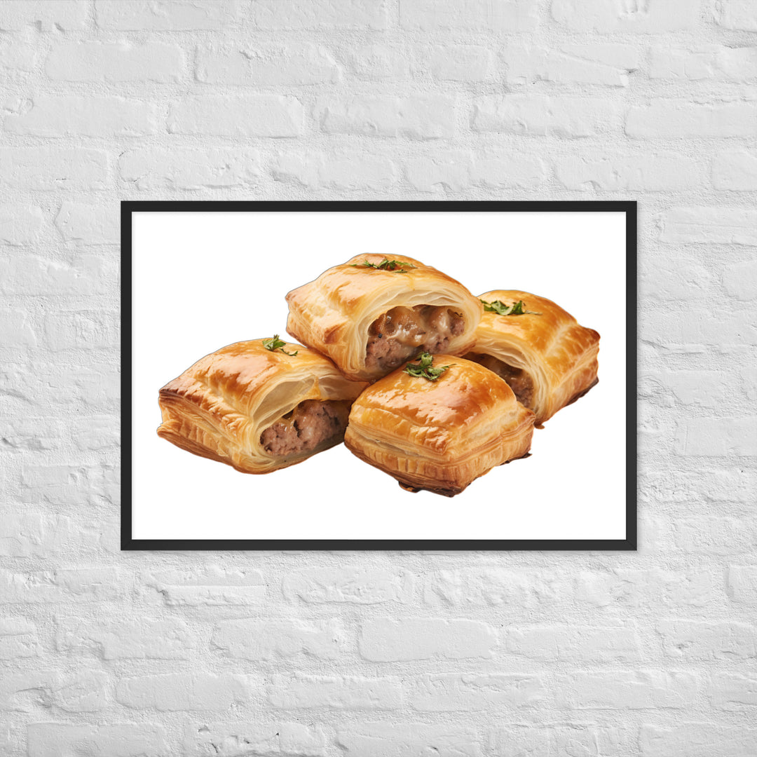 Flaky Golden Sausage Rolls Framed poster 🤤 from Yumify.AI