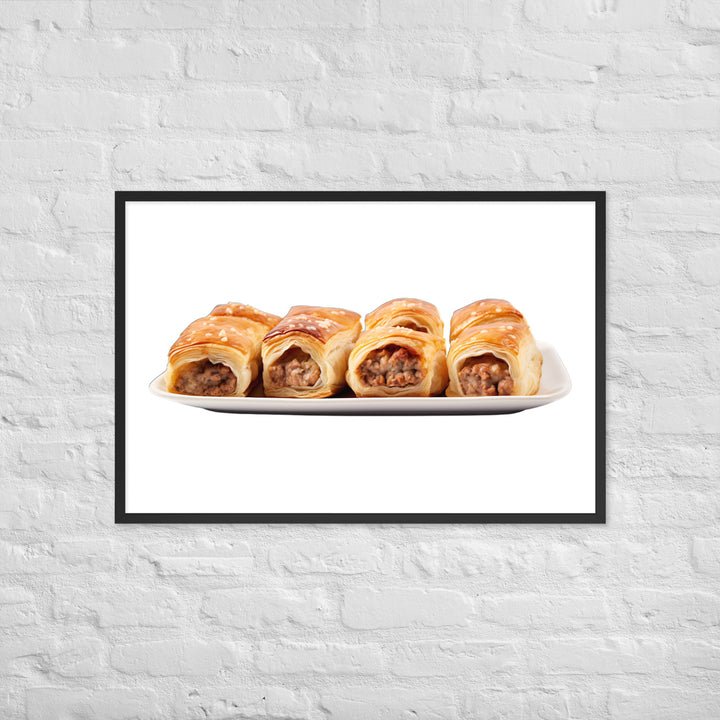 Flaky Golden Sausage Rolls Framed poster 🤤 from Yumify.AI