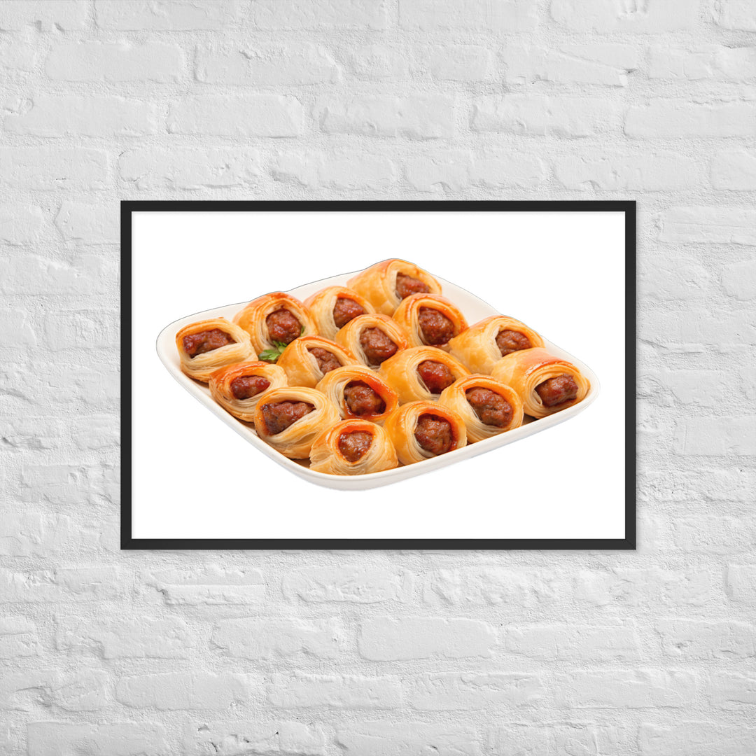 Bite Sized Mini Sausage Rolls Framed poster 🤤 from Yumify.AI