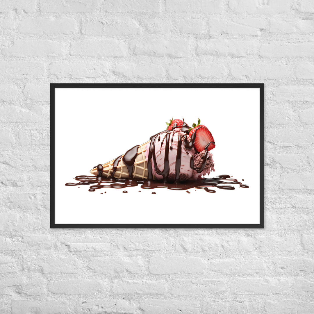 Chocolate Drizzle Over Strawberry Ice Cream Framed poster 🤤 from Yumify.AI