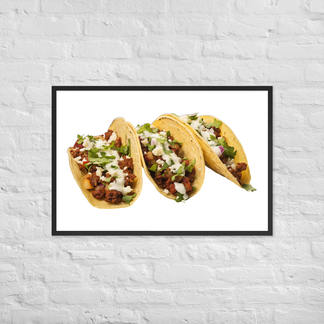 Spicy Chorizo Tacos Glow Framed poster 🤤 from Yumify.AI