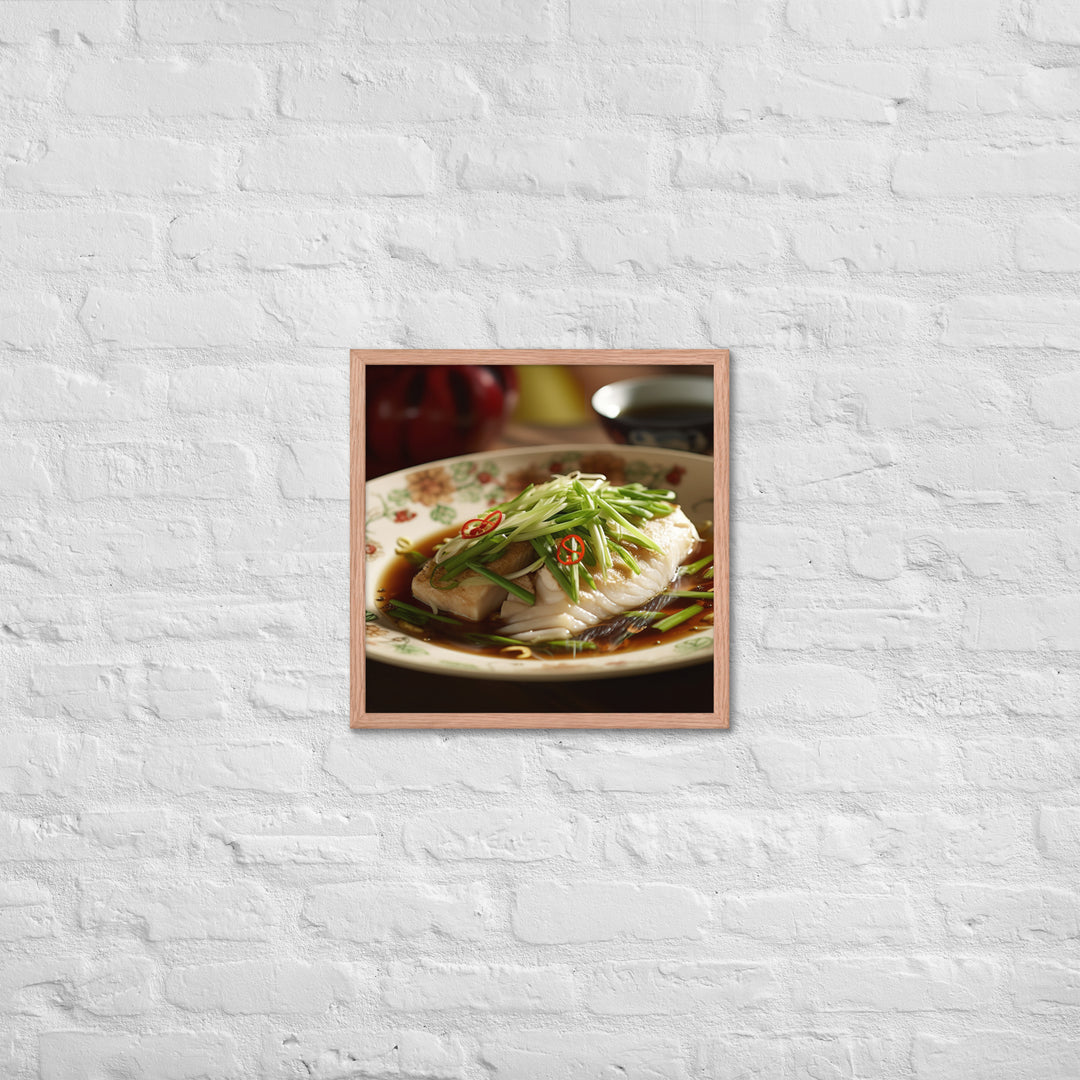 Steamed Fish with Ginger and Scallions Framed poster 🤤 from Yumify.AI