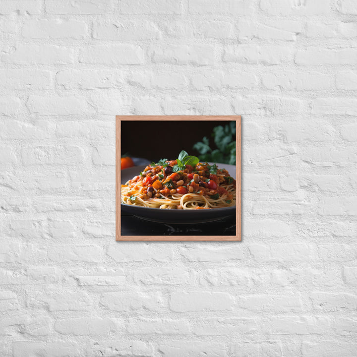 Vegan Spaghetti with Tomato Sauce Framed poster 🤤 from Yumify.AI