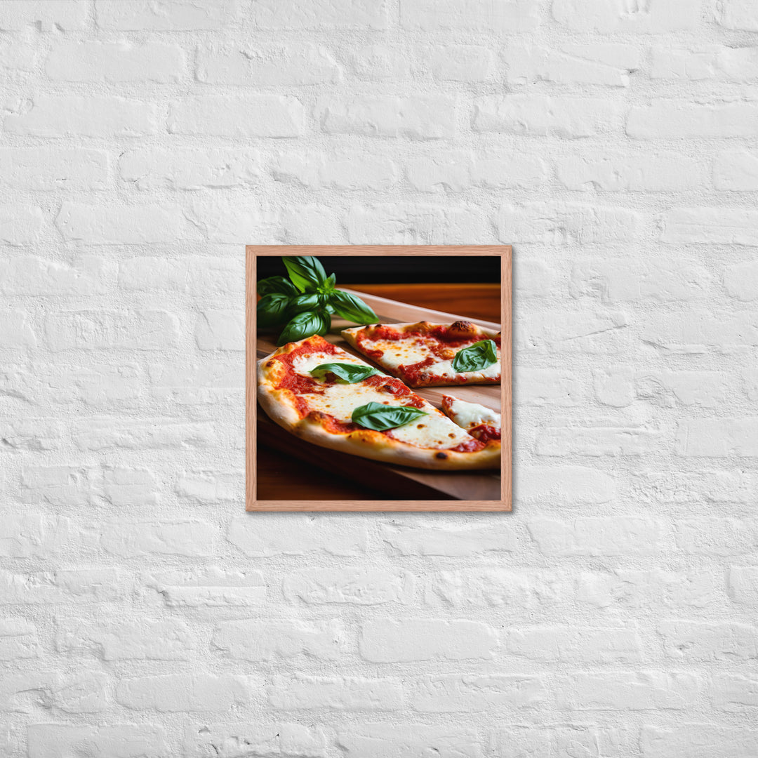 A Margherita Pizza with Fresh Basil Framed poster 🤤 from Yumify.AI