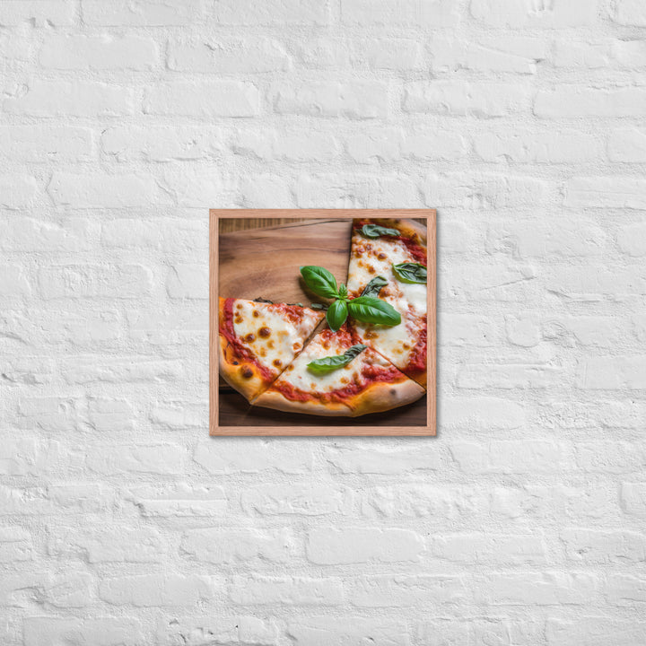 A Margherita Pizza with Fresh Basil Framed poster 🤤 from Yumify.AI