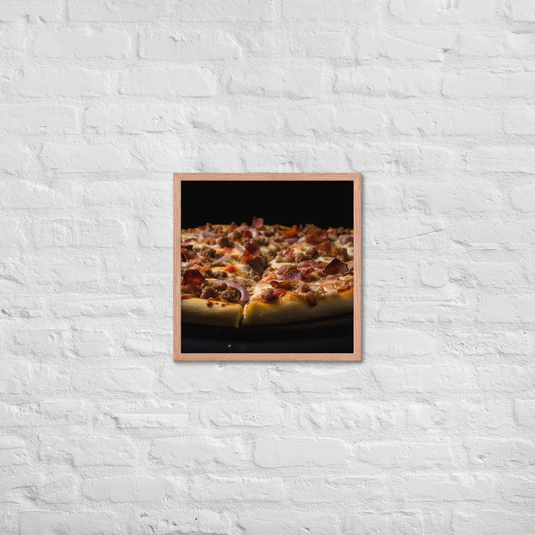 A Loaded Meat Pizza Framed poster 🤤 from Yumify.AI