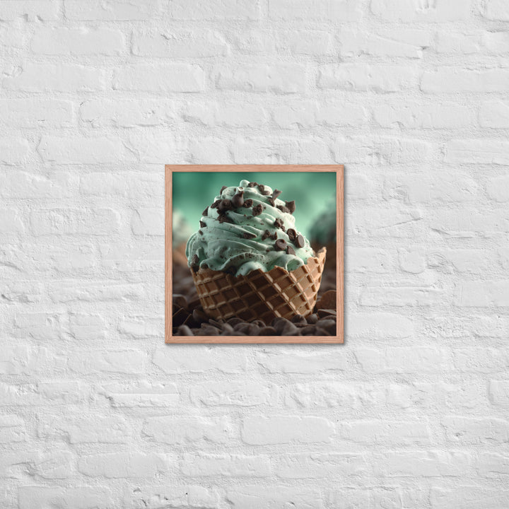 Mint Chocolate Chip Soft Serve Waffle Cone Framed poster 🤤 from Yumify.AI