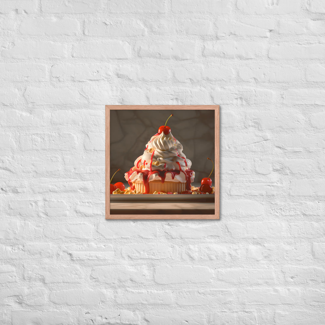 Strawberry Shortcake Soft Serve Sundae Framed poster 🤤 from Yumify.AI