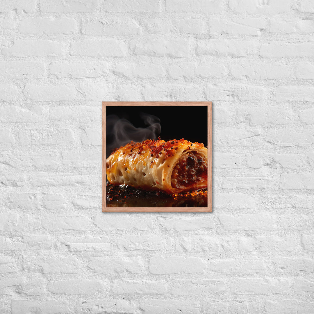 Spicy Sausage Roll Framed poster 🤤 from Yumify.AI