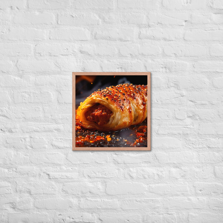 Spicy Sausage Roll Framed poster 🤤 from Yumify.AI