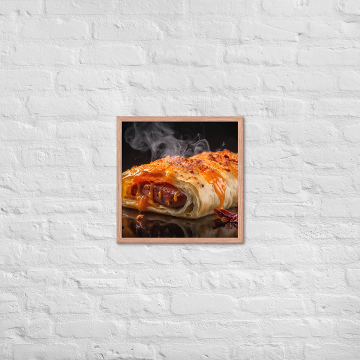Spicy Sausage Roll Framed poster 🤤 from Yumify.AI