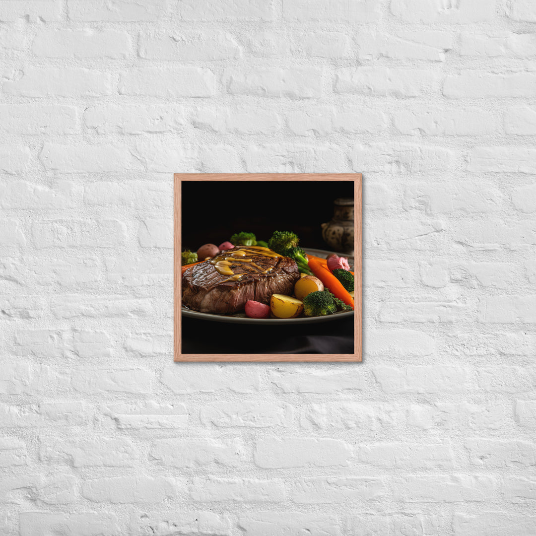 Tender Sirloin Steak with Roasted Vegetables Framed poster 🤤 from Yumify.AI