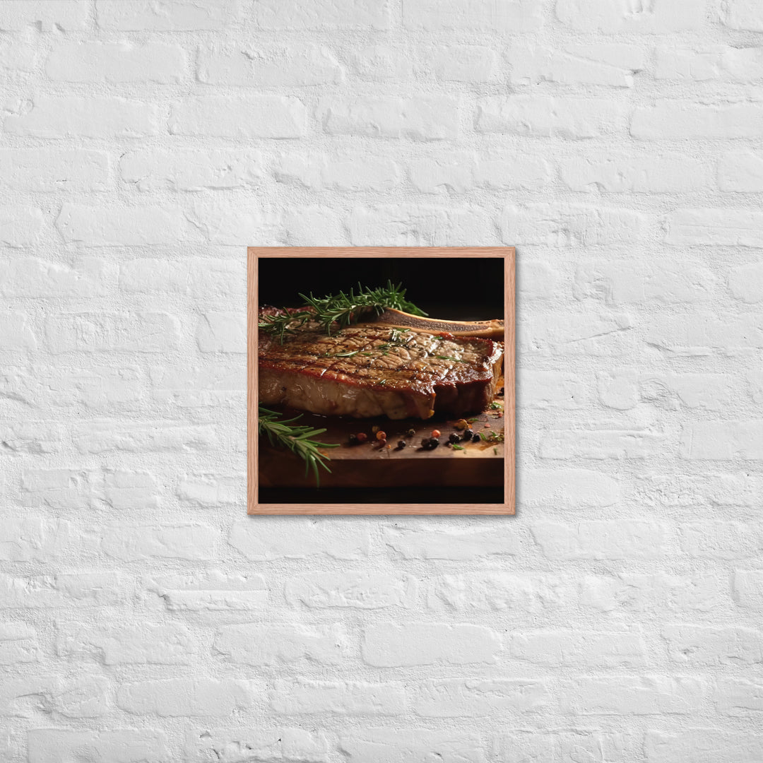 T-Bone Steak on a Wooden Board Framed poster 🤤 from Yumify.AI