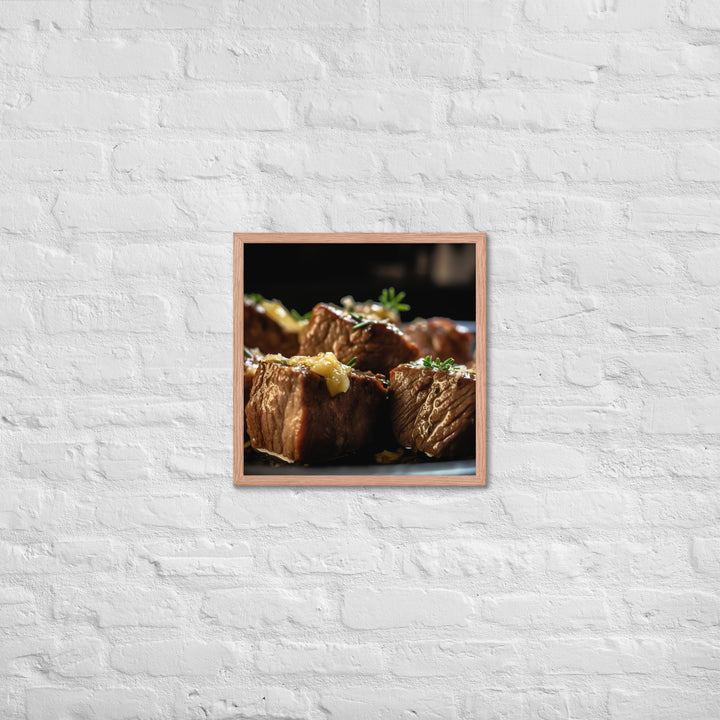 Sirloin Steak Bites with Garlic Butter Framed poster 🤤 from Yumify.AI