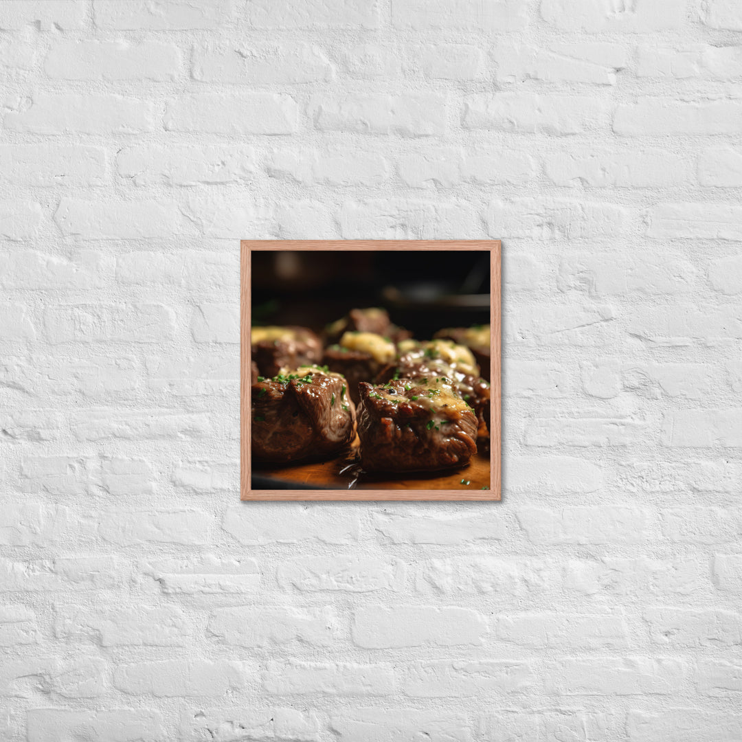 Sirloin Steak Bites with Garlic Butter Framed poster 🤤 from Yumify.AI