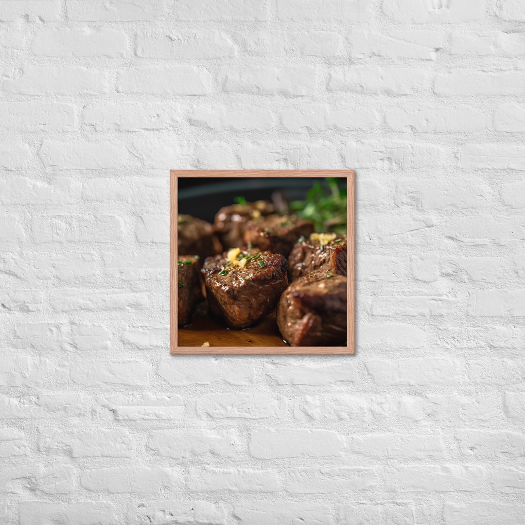 Sirloin Steak Bites with Garlic Butter Framed poster 🤤 from Yumify.AI