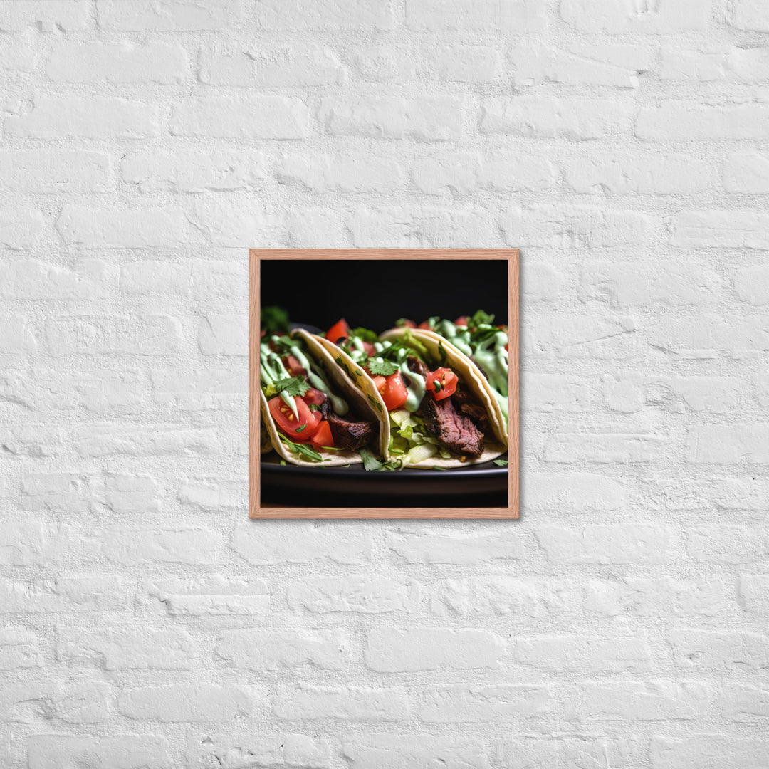 Hanger Steak Tacos with Cilantro Lime Sauce Framed poster 🤤 from Yumify.AI