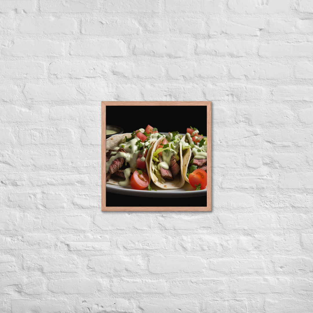 Hanger Steak Tacos with Cilantro Lime Sauce Framed poster 🤤 from Yumify.AI