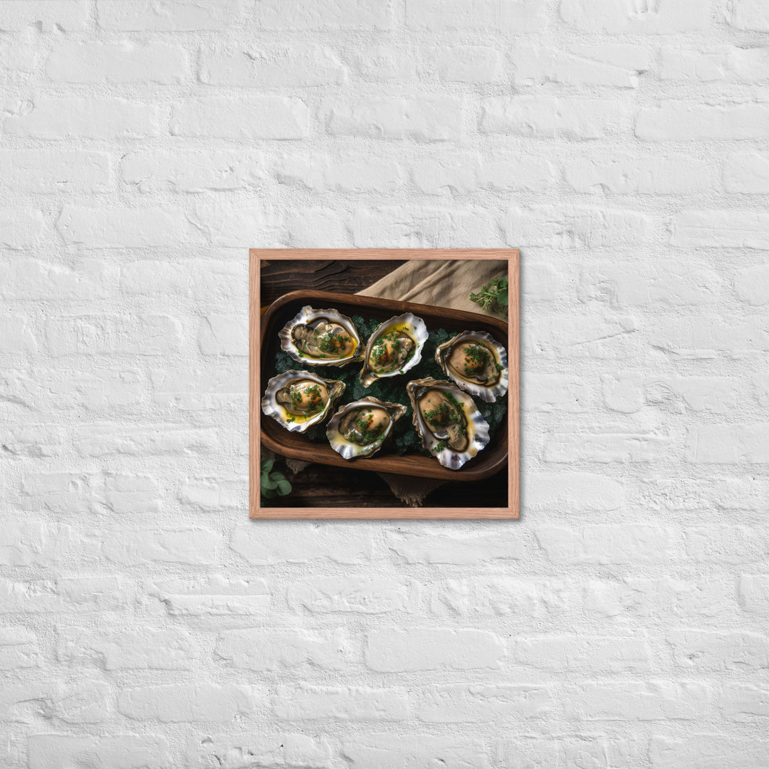 Grilled Olympia Oysters with Herb Butter Framed poster 🤤 from Yumify.AI