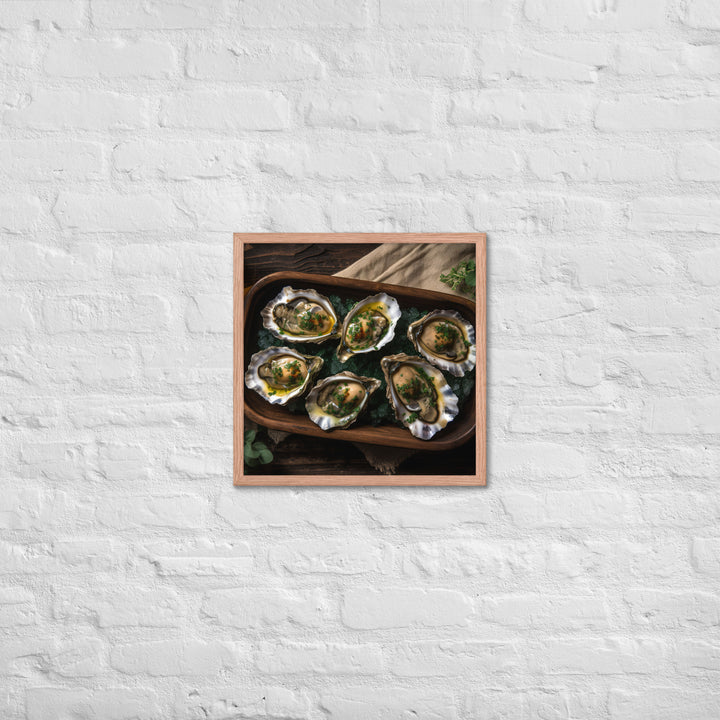 Grilled Olympia Oysters with Herb Butter Framed poster 🤤 from Yumify.AI