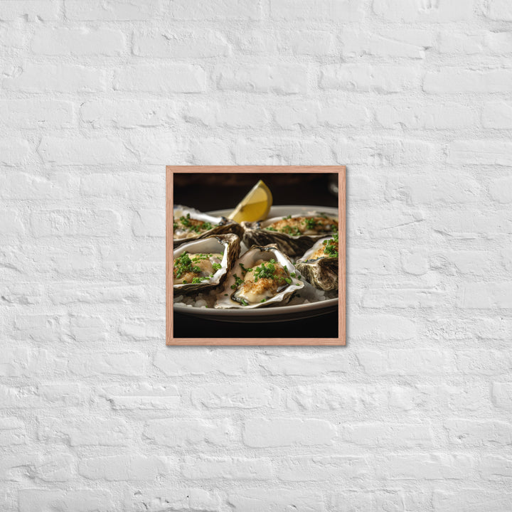 Grilled Malpeque Oysters with Garlic Butter Framed poster 🤤 from Yumify.AI