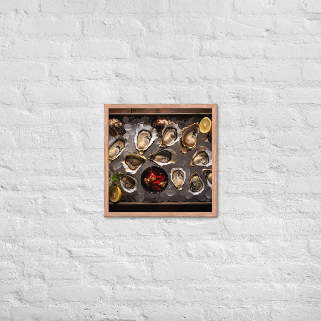 Freshly Shucked Sydney Rock Oysters on Ice Framed poster 🤤 from Yumify.AI