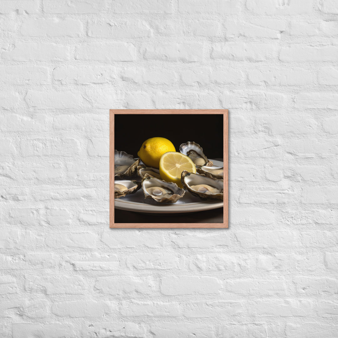 European Flat Oysters with a Splash of Lemon Framed poster 🤤 from Yumify.AI