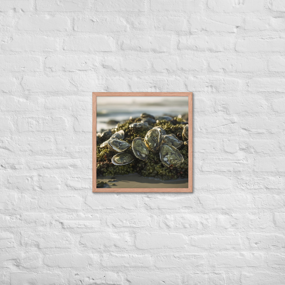 European Flat Oysters on a Bed of Seaweed Framed poster 🤤 from Yumify.AI