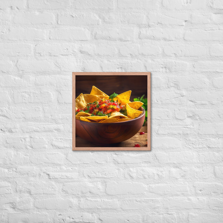 A colorful bowl of chips and salsa Framed poster 🤤 from Yumify.AI